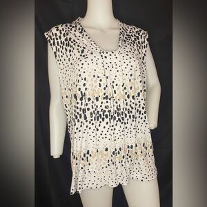Dana Buchman Size XL Women's Sleeveless White Black Tan Polka Dots Blouse